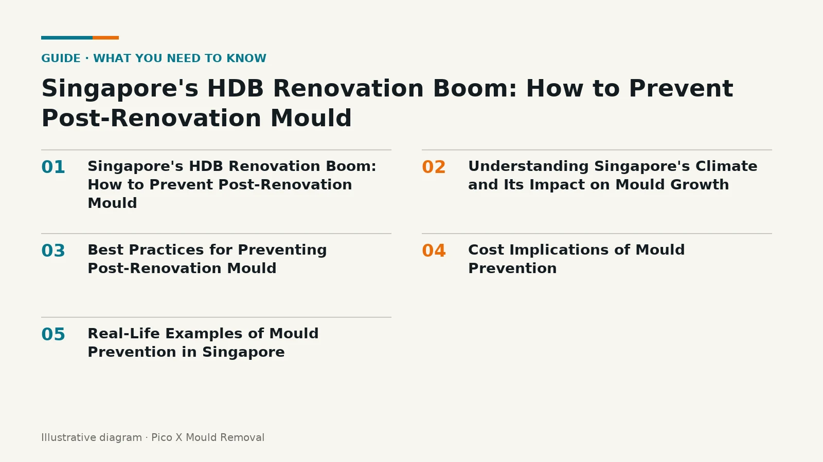 Illustrated diagram of Singapore's HDB Renovation Boom key points, helping Singapore homes prevent mould.