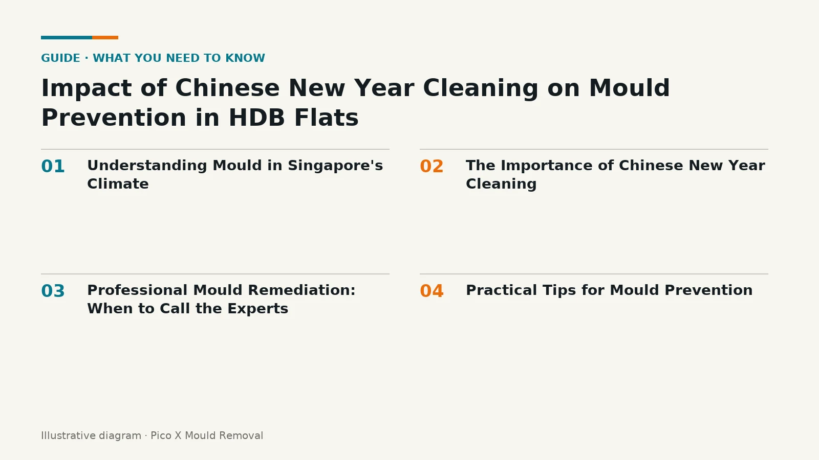 Illustrated diagram of Impact of Chinese New Year Cleaning on Mould key points, helping Singapore homes prevent mould.