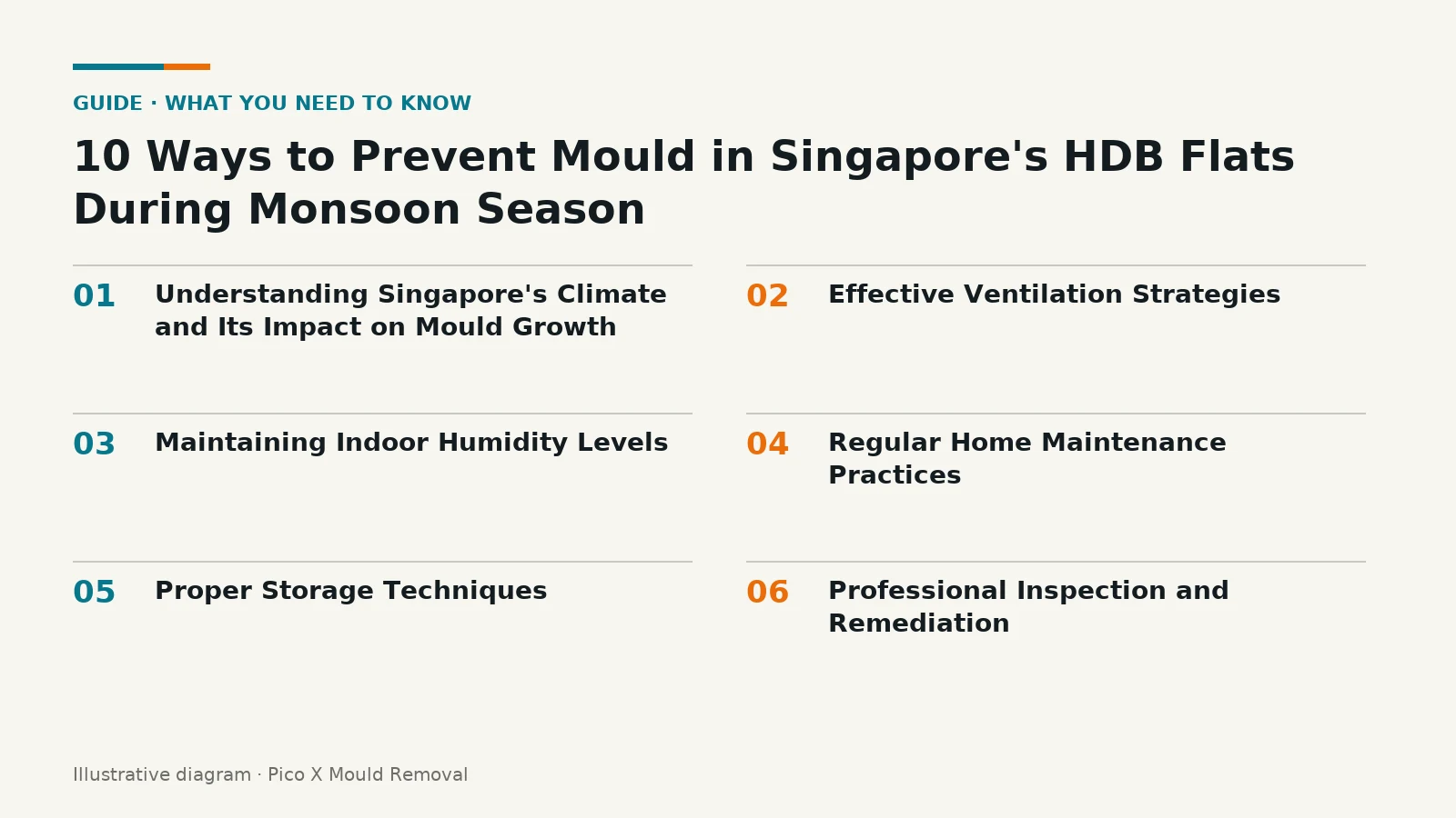 Illustrated diagram of 10 Ways to Prevent Mould in Singapore's HDB key points, helping Singapore homes prevent mould.