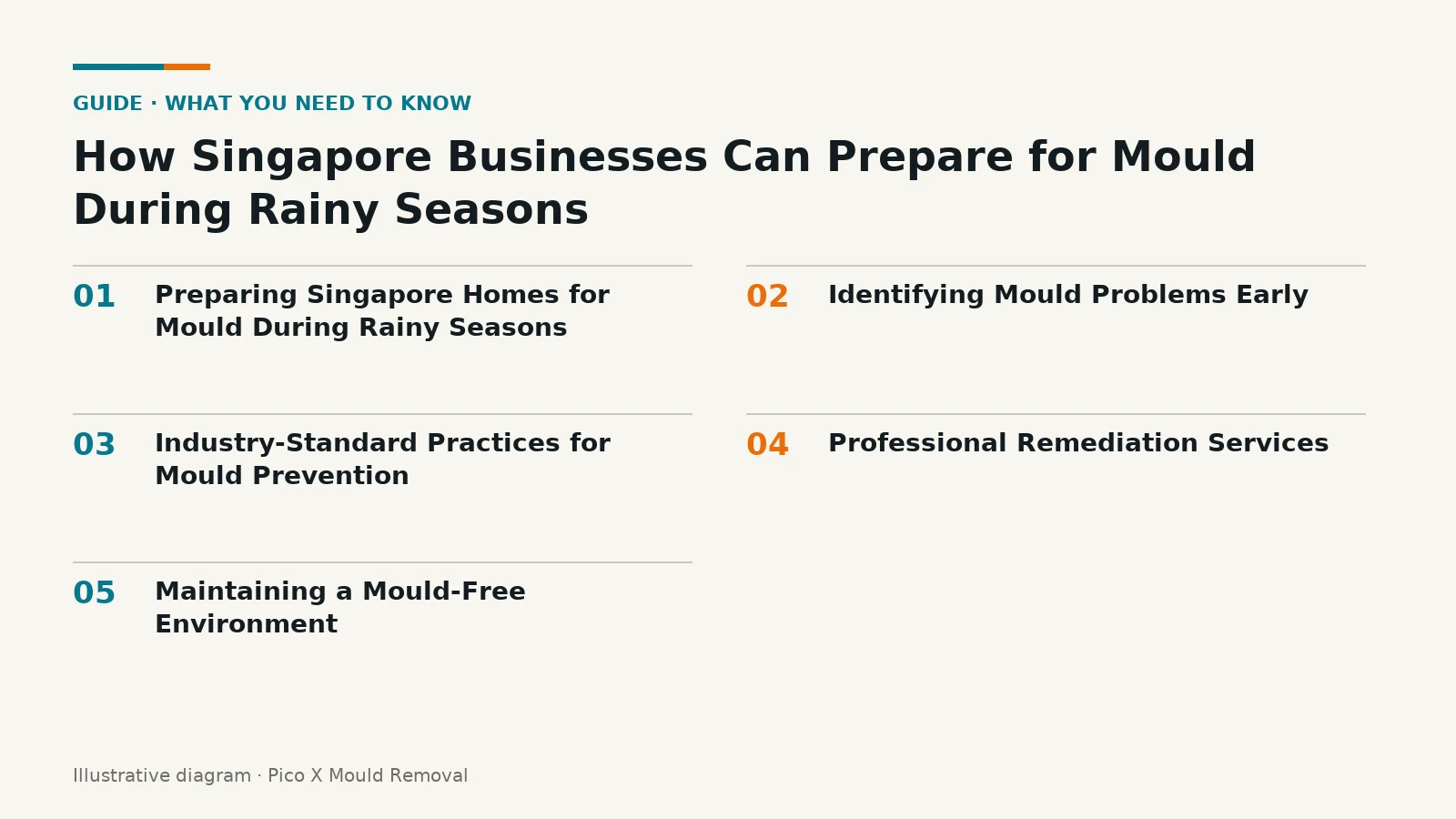 Illustrated diagram of How Singapore Businesses Can Prepare for Mould key points, helping Singapore homes prevent mould.
