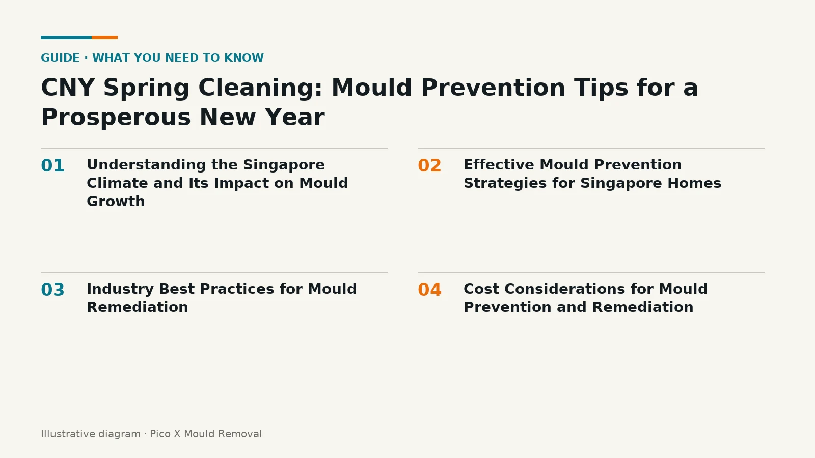 Illustrated diagram of CNY Spring Cleaning key points, helping Singapore homes prevent mould.
