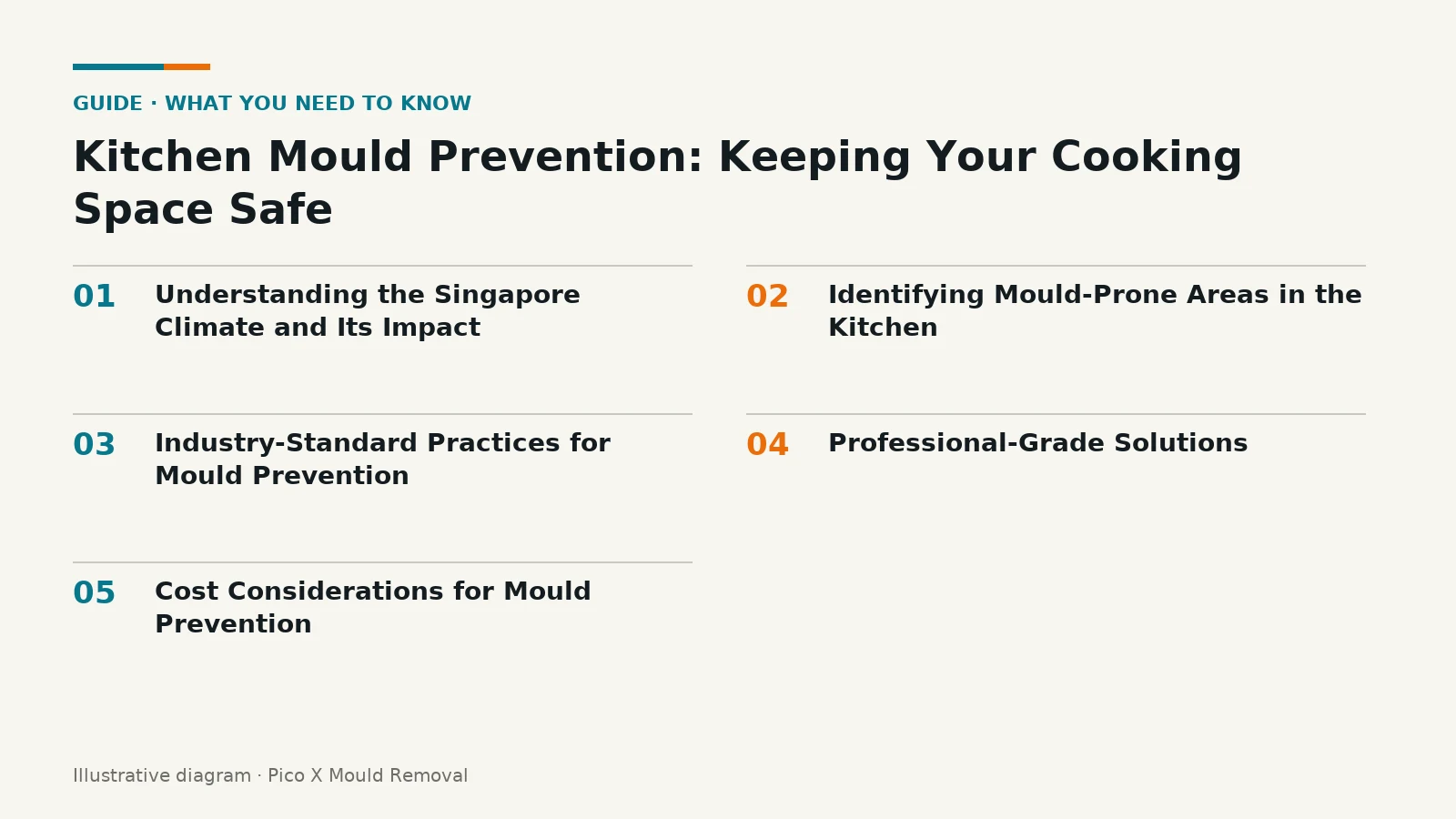 Illustrated diagram of Kitchen Mould Prevention key points, helping Singapore homes prevent mould.