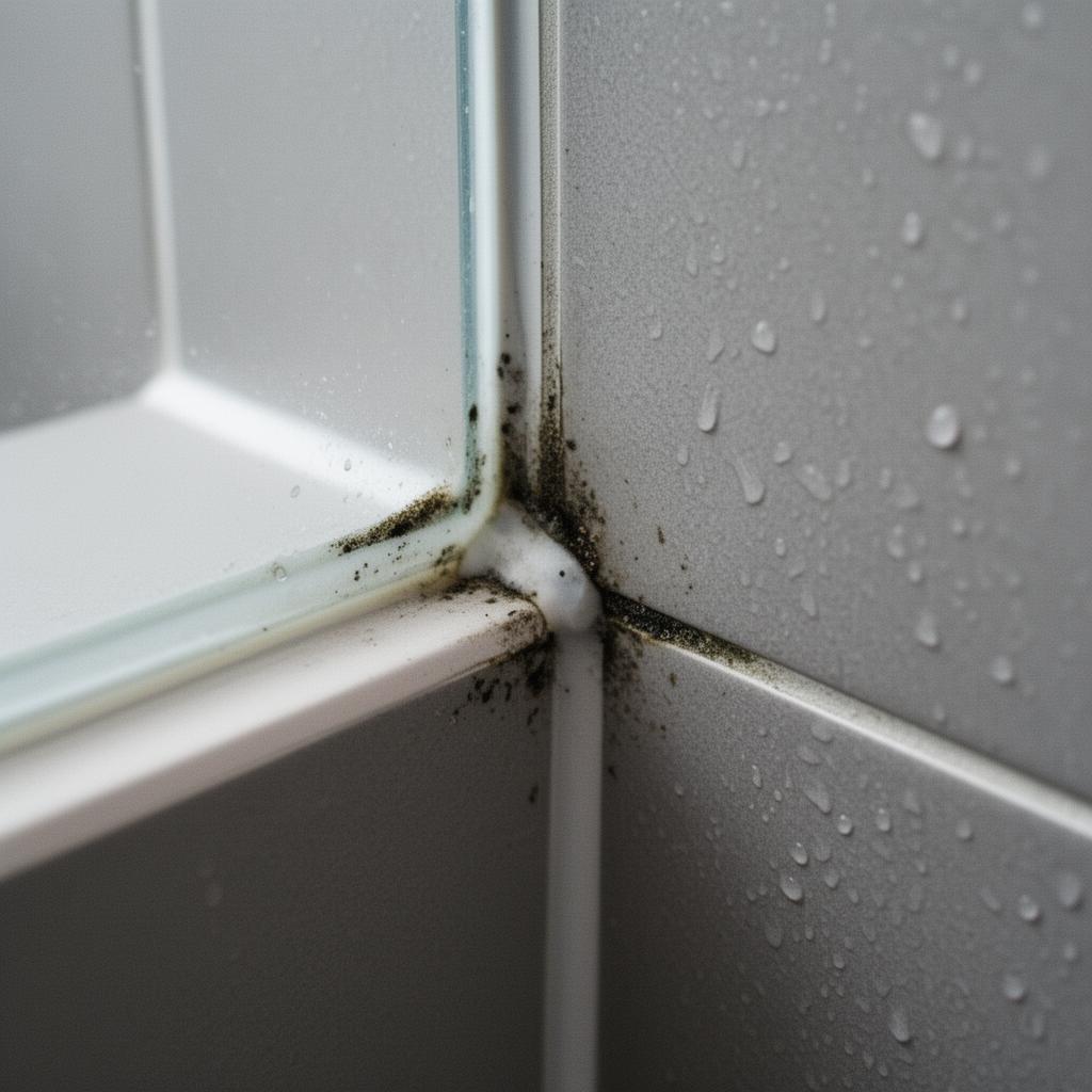 Diagnostic close-up of condo bathroom mould in Jurong East showing the specific failure pattern Pico X technicians treat.