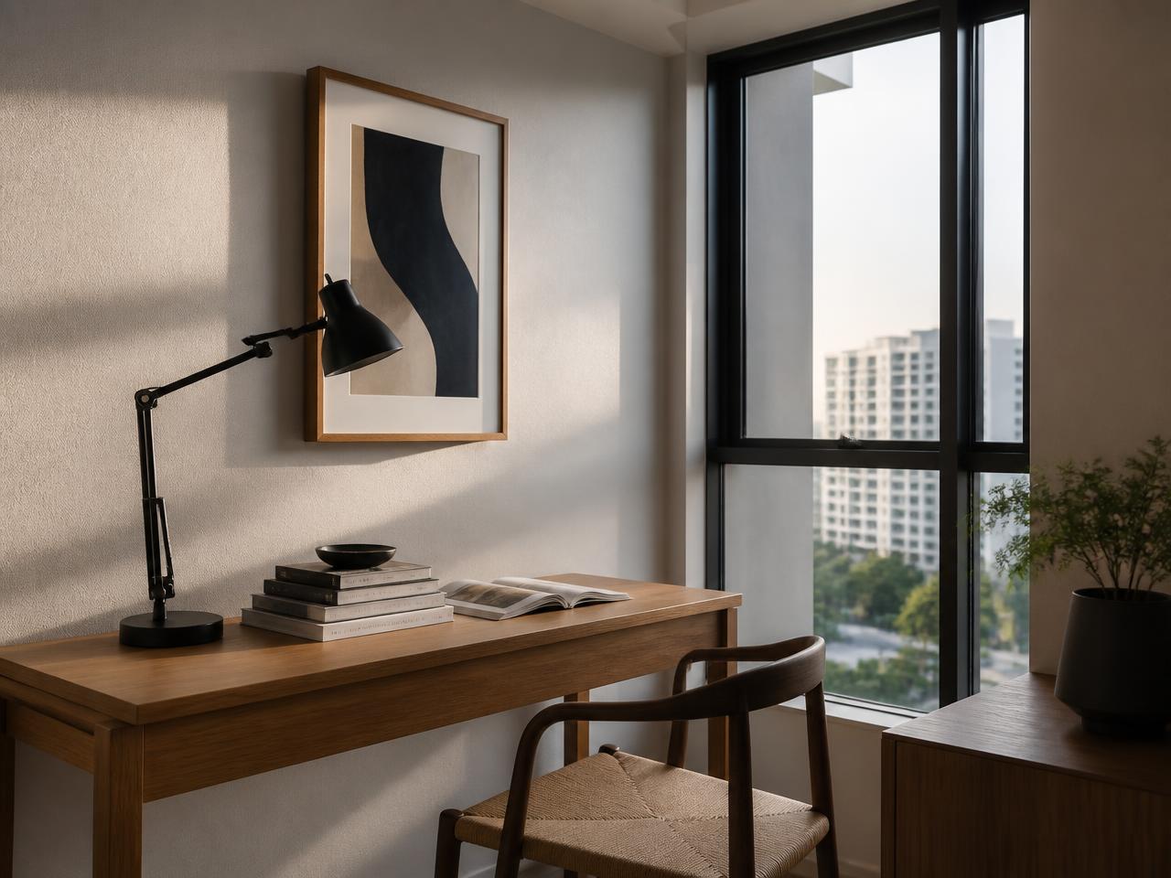 Zinsser Perma-White tinted to PXA-1640 Mist Whisper eggshell on a Singapore home study wall, a calm grey with a washable mould-resistant surface