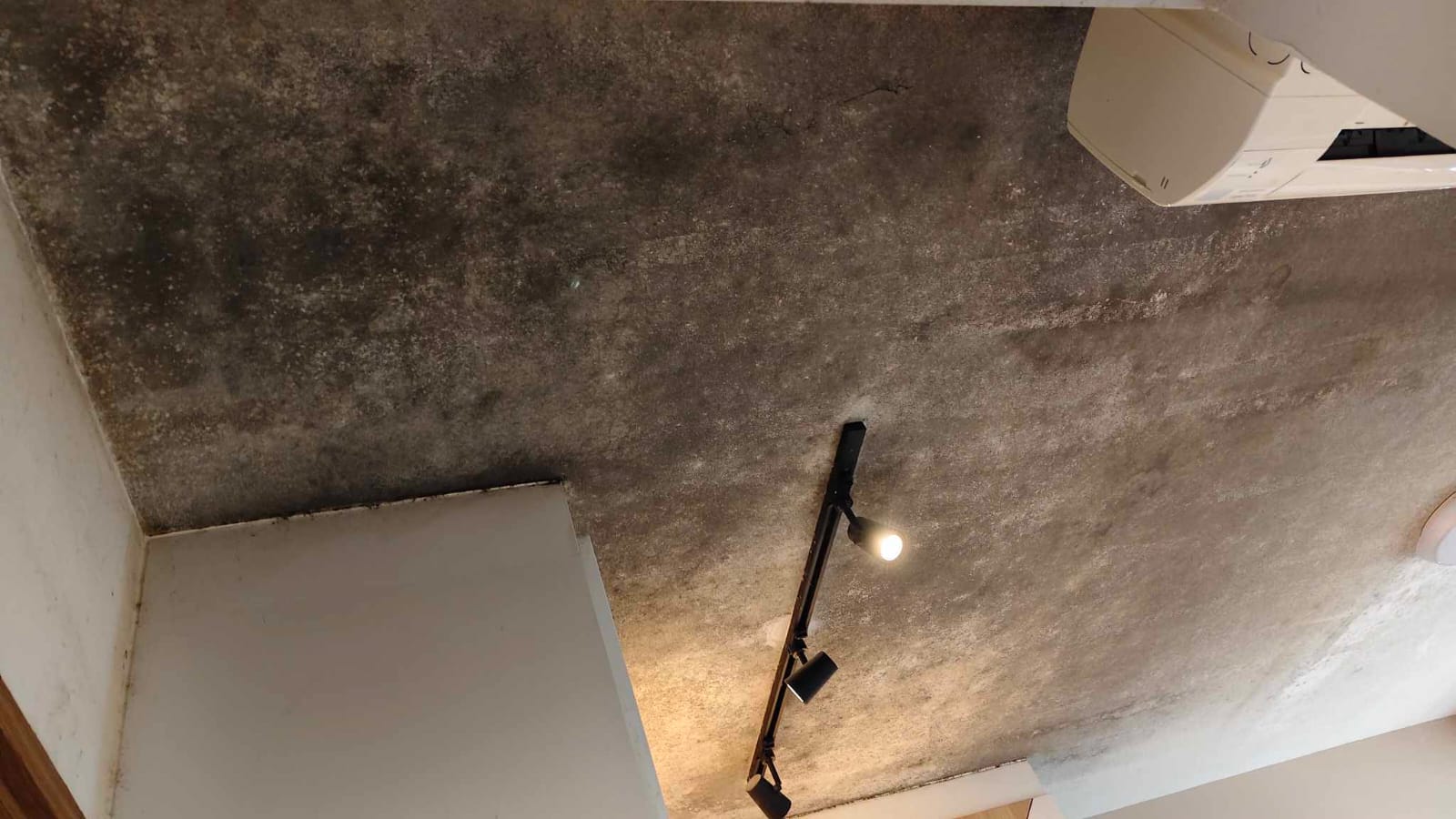 Pico X Health documents black mould on bedroom ceiling near aircon before professional treatment - Singapore HDB