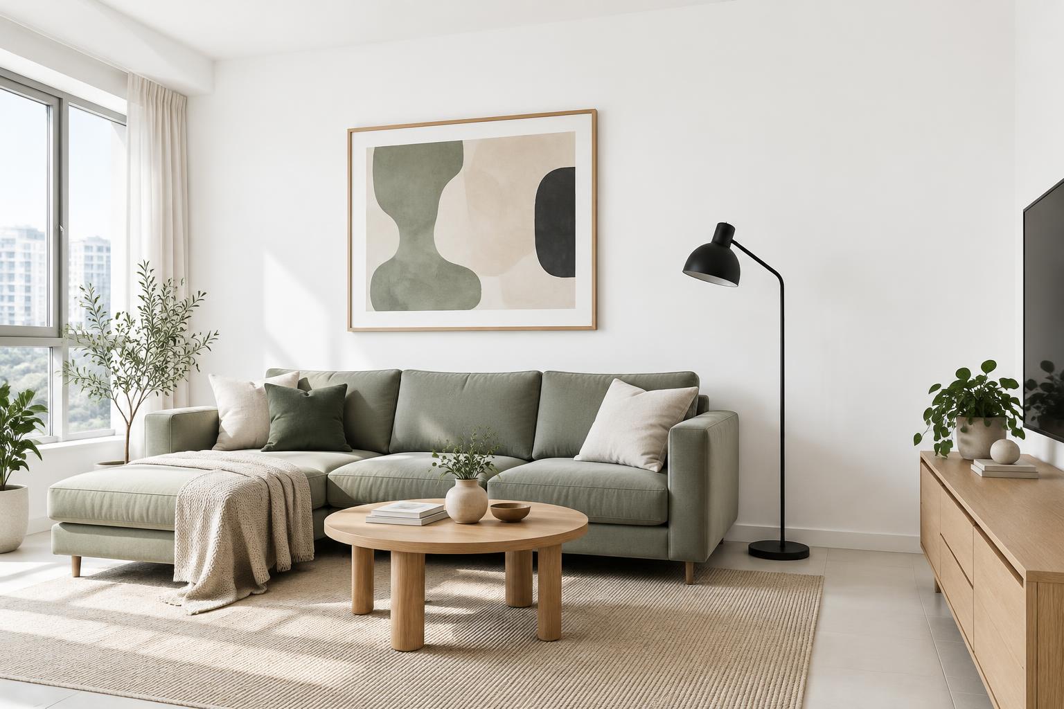 HDB living room painted in Gush All Good Things WH000A, showing the shade in natural Singapore daylight